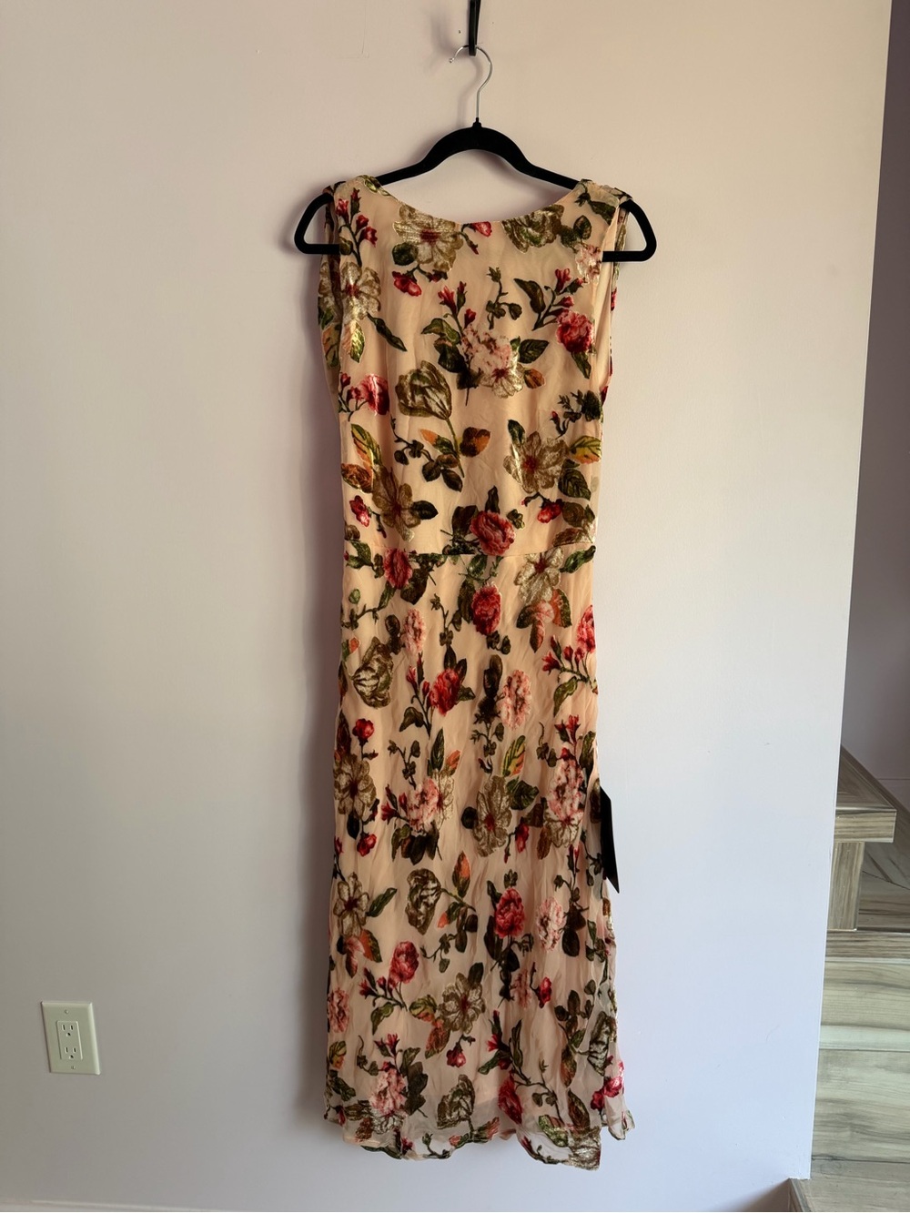 Lulu's Cream Floral Maxi Dress with Red and Green Accents